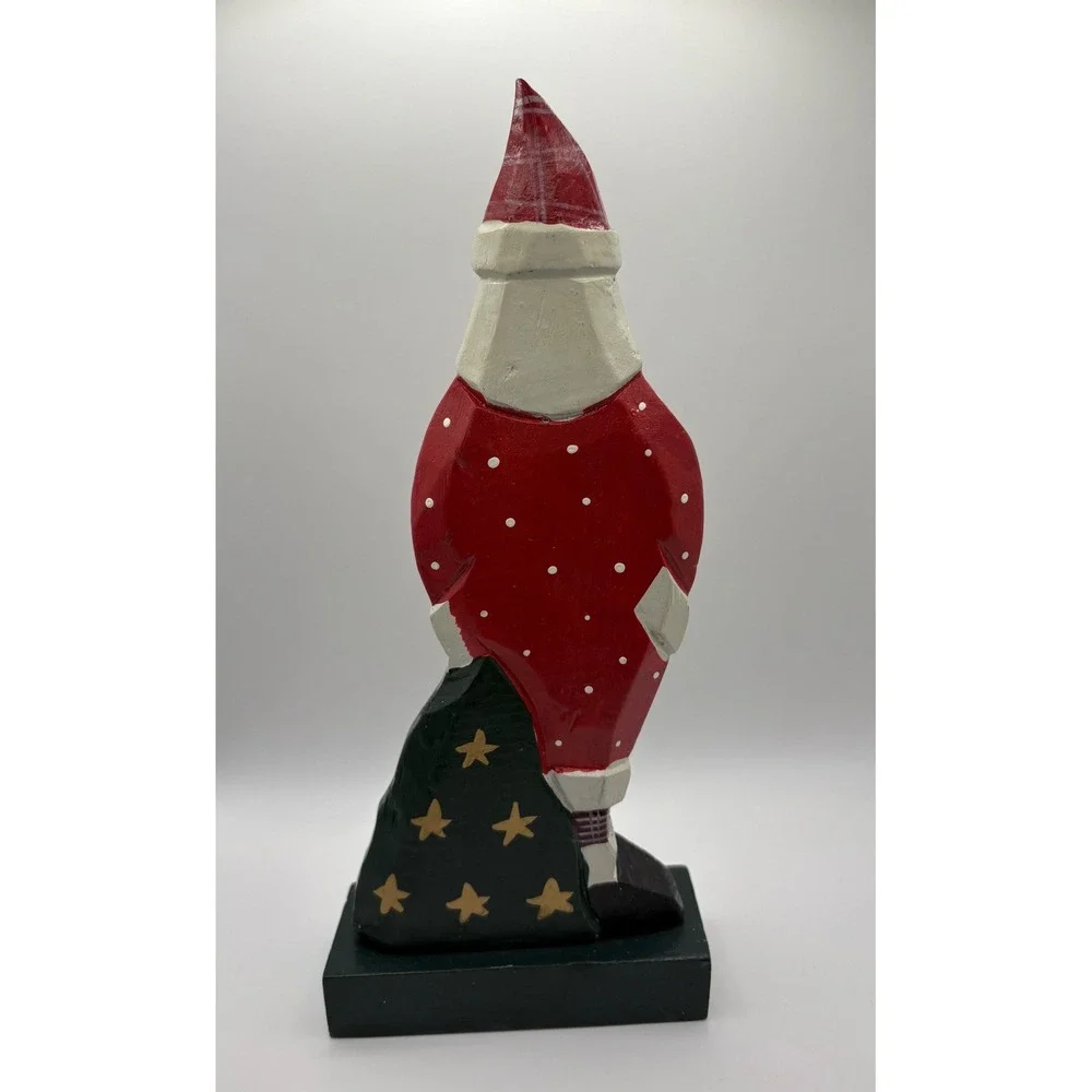 Vintage Midwest of Cannon Falls Folk Art Santa Figurine Resin Faux Wood Heart